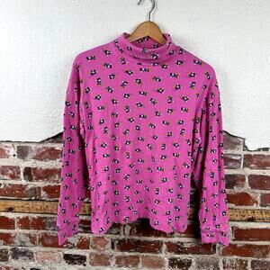 Vintage Mickey Co Shirt Size Medium Pink Mickey Mouse AOP Long Sleeve Turtleneck